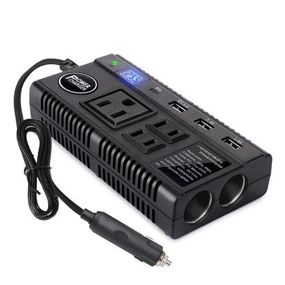 Convertidor de Corriente para Auto con Tomas AC + USB de Carga Rápida